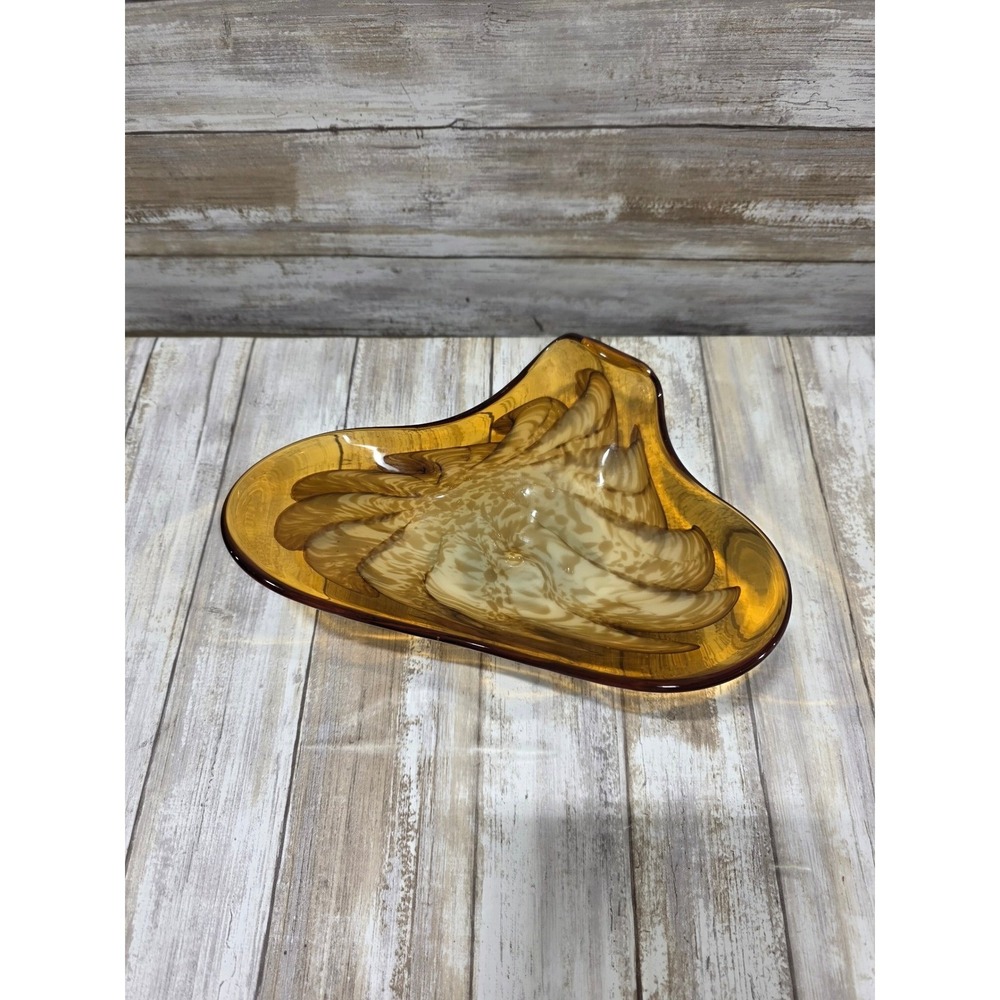 Amber Swirl Art Glass Candy Dish Trinket Bowl Change Unique‎ Vintage Decor